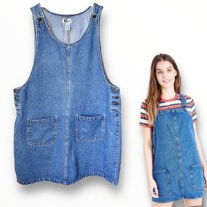 Vintage 90s Denim Jumper Pinafore Dress with Overall Straps By Arizona Jean Co